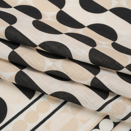 Viscose and Linen Woven Panel Print - Black and White Split Circles - Mood Exclusive Circle Back