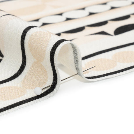 Viscose and Linen Woven Panel Print - Black and White Split Circles - Mood Exclusive Circle Back
