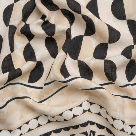 Viscose and Linen Woven Panel Print - Black and White Split Circles - Mood Exclusive Circle Back