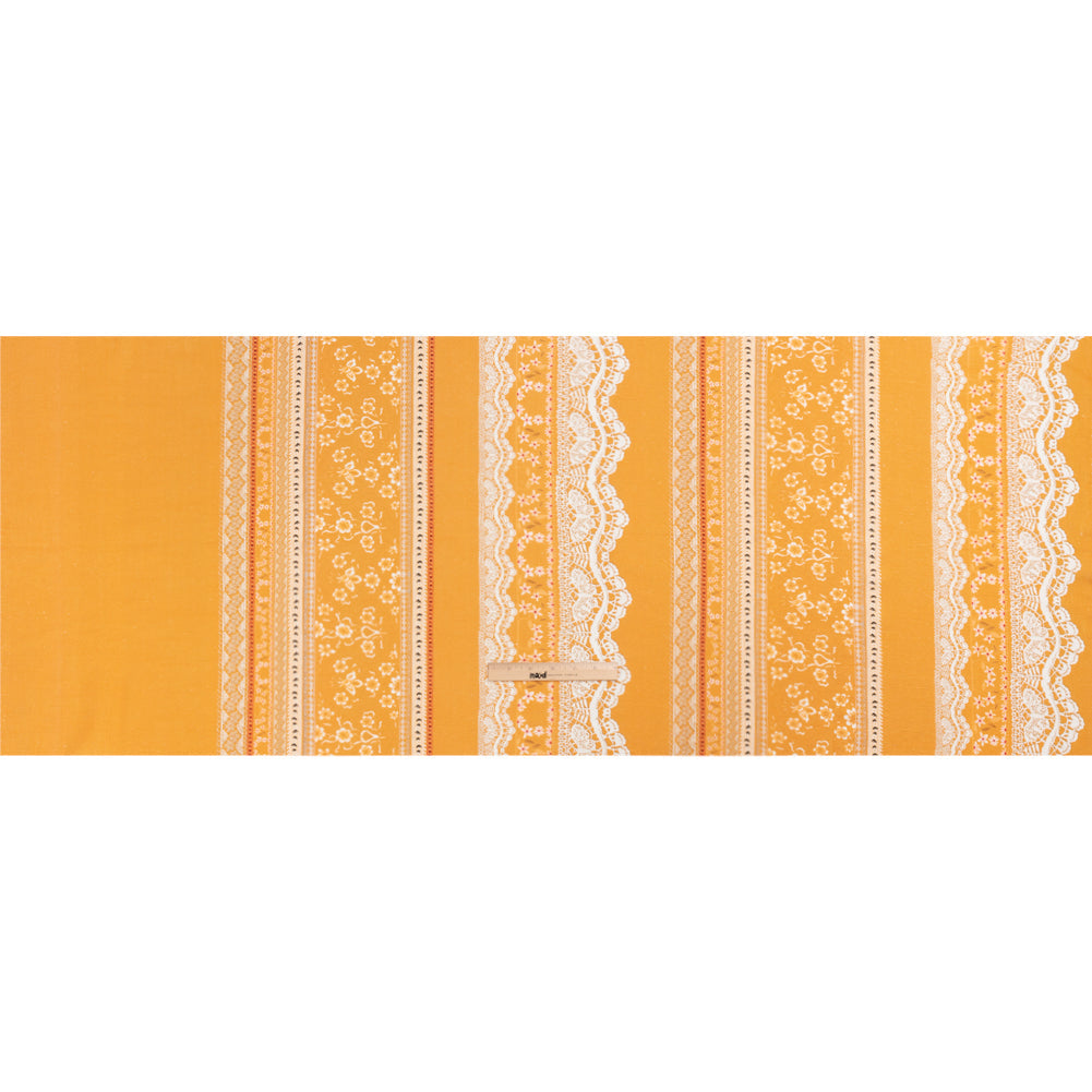 Viscose and Linen Woven Print - Yellow and White Lace and Floral Stripes - Mood Exclusive Lace and Ribbons