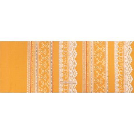 Viscose and Linen Woven Print - Yellow and White Lace and Floral Stripes - Mood Exclusive Lace and Ribbons