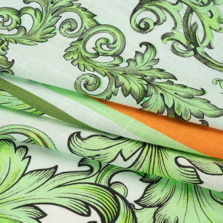 Viscose and Linen Woven Panel Print - Green and Orange Leafy Squares - Mood Exclusive Havana Spring