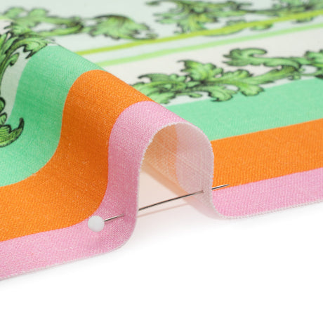 Viscose and Linen Woven Panel Print - Green and Orange Leafy Squares - Mood Exclusive Havana Spring