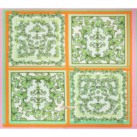 Viscose and Linen Woven Panel Print - Green and Orange Leafy Squares - Mood Exclusive Havana Spring