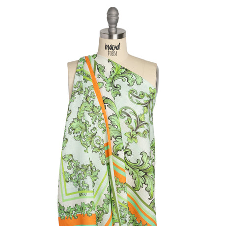 Viscose and Linen Woven Panel Print - Green and Orange Leafy Squares - Mood Exclusive Havana Spring