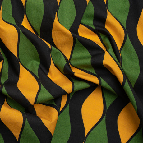 Cotton Poplin Print - Green and Gold Waves - Mood Exclusive Mayfield Falls