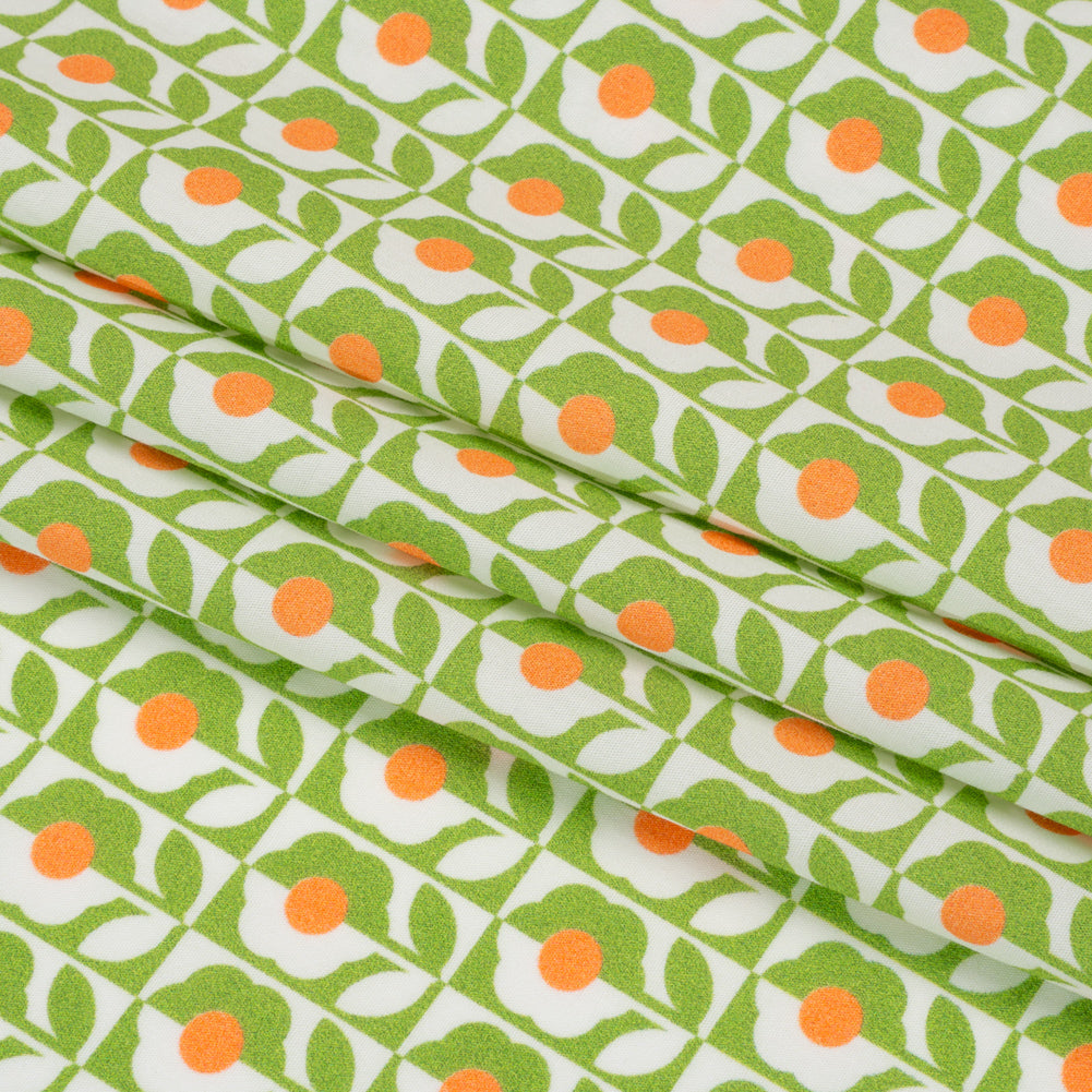 Cotton Poplin Print - Green, White and Orange Retro Florals - Mood Exclusive Build Me Up