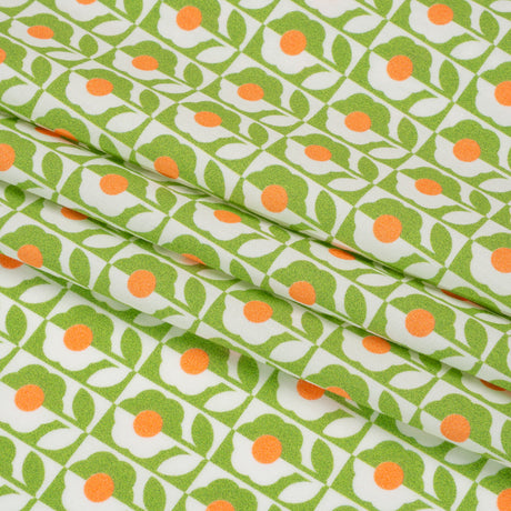 Cotton Poplin Print - Green, White and Orange Retro Florals - Mood Exclusive Build Me Up