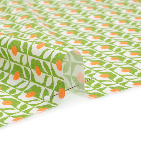 Cotton Poplin Print - Green, White and Orange Retro Florals - Mood Exclusive Build Me Up