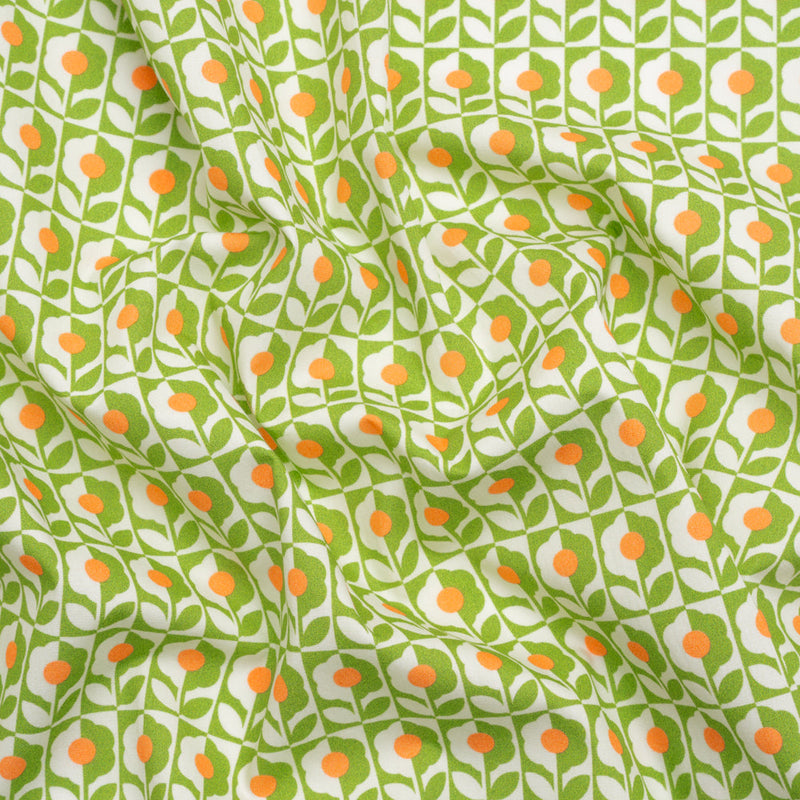 Cotton Poplin Print - Green, White and Orange Retro Florals - Mood Exclusive Build Me Up