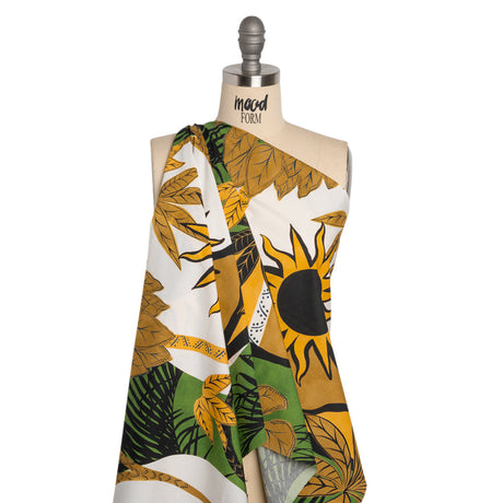 Cotton Poplin Print - Green Suns and Palm Trees - Mood Exclusive Sun Salutation