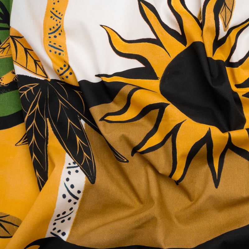 Cotton Poplin Print - Green Suns and Palm Trees - Mood Exclusive Sun Salutation