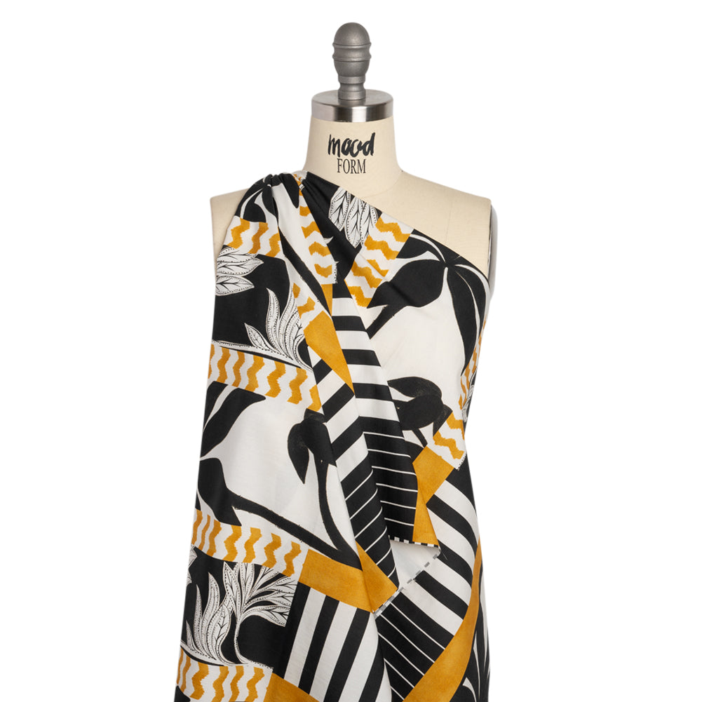 Cotton Poplin Panel - Goldenrod Palm Tree Stripes - Mood Exclusive Bahama Shutter