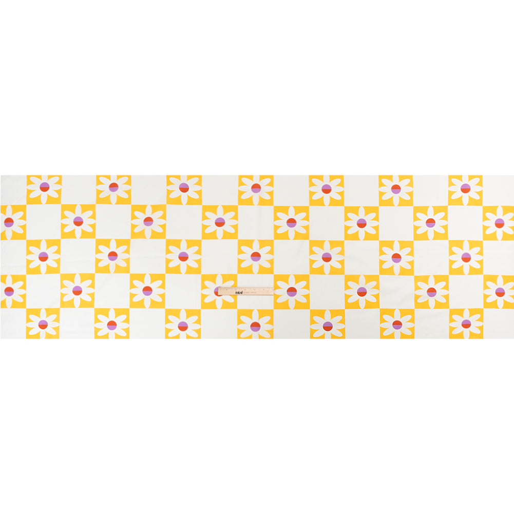 Cotton Poplin Print - Yellow Floral Checkers - Mood Exclusive Game of Growth
