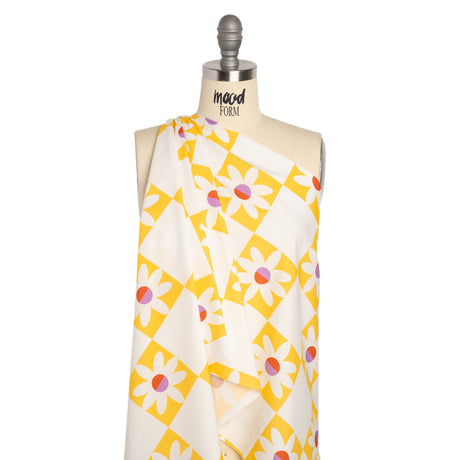 Cotton Poplin Print - Yellow Floral Checkers - Mood Exclusive Game of Growth