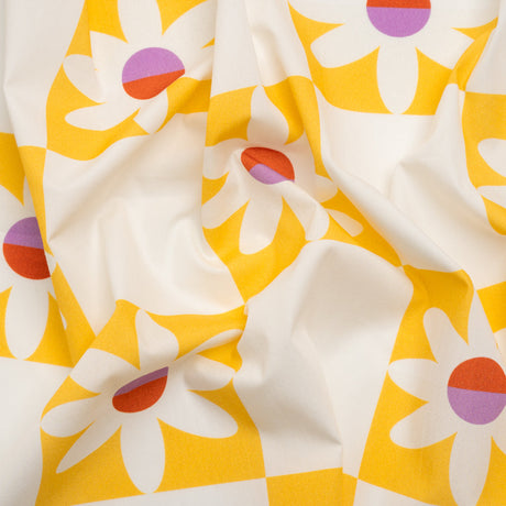 Cotton Poplin Print - Yellow Floral Checkers - Mood Exclusive Game of Growth