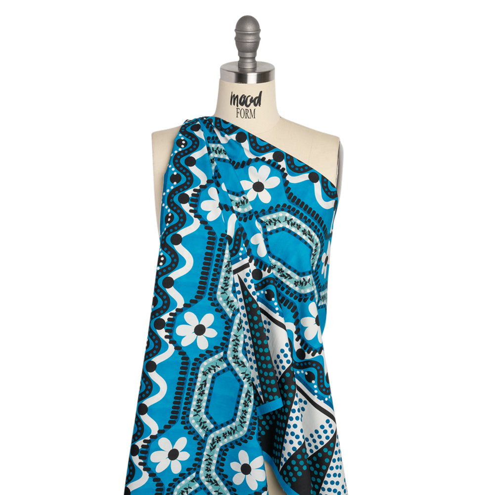 Cotton Poplin Panel - Blue Geometric and Floral - Mood Exclusive Link Up