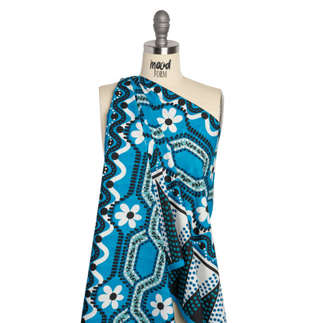Cotton Poplin Panel - Blue Geometric and Floral - Mood Exclusive Link Up