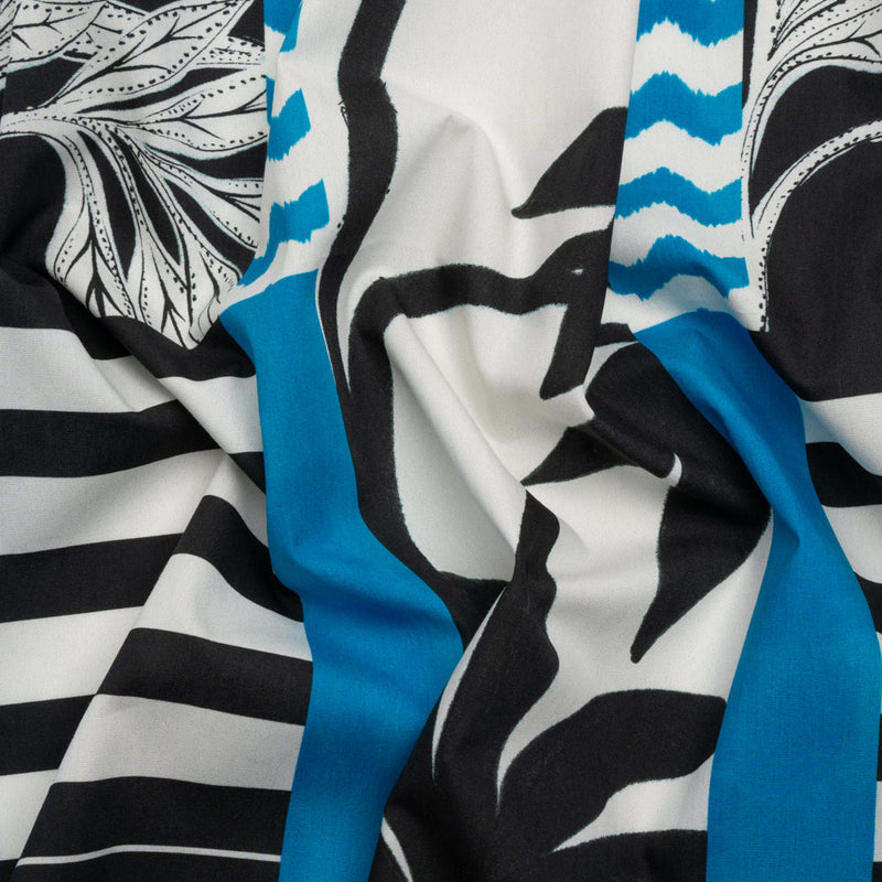 Cotton Poplin Panel - Blue Palm Tree Stripes - Mood Exclusive Bahama Shutter
