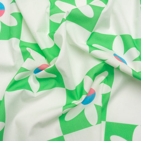 Cotton Poplin Print - Green Floral Checkers - Mood Exclusive Game of Growth
