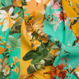 Sustainable Viscose Crepe Print - Aqua Blue and Yellow Floral Tile Stripes - Mood Exclusive El Paraiso
