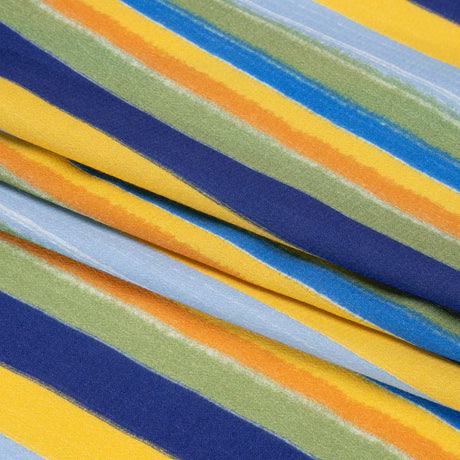 Sustainable Viscose Crepe Print - Blue, Orange and Yellow Stripes - Mood Exclusive Between the Lines