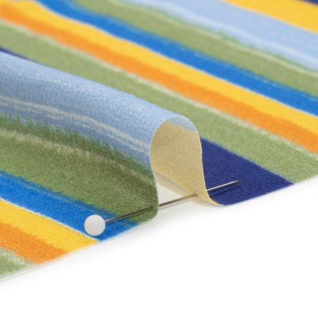 Sustainable Viscose Crepe Print - Blue, Orange and Yellow Stripes - Mood Exclusive Between the Lines