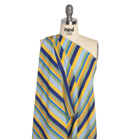 Sustainable Viscose Crepe Print - Blue, Orange and Yellow Stripes - Mood Exclusive Between the Lines