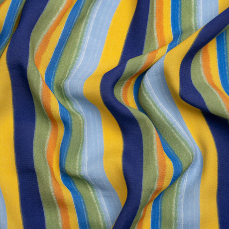 Sustainable Viscose Crepe Print - Blue, Orange and Yellow Stripes - Mood Exclusive Between the Lines