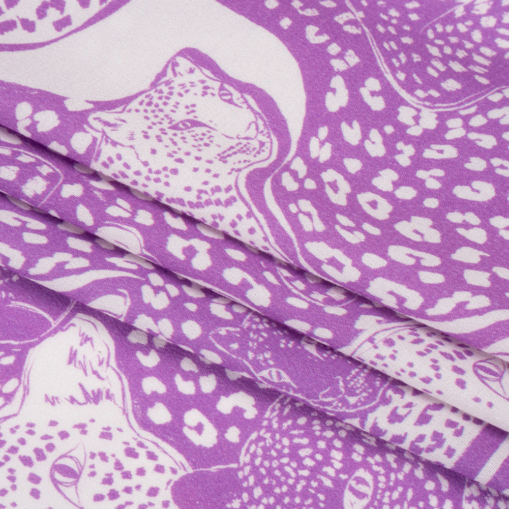Sustainable Viscose Crepe Print - Purple and White Spotted Cats - Mood Exclusive Jamming Jaguars