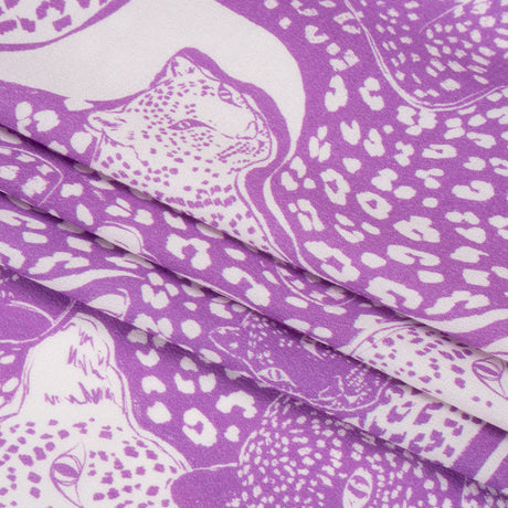 Sustainable Viscose Crepe Print - Purple and White Spotted Cats - Mood Exclusive Jamming Jaguars