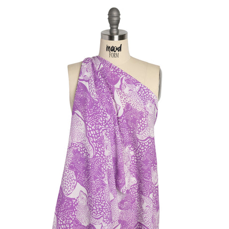 Sustainable Viscose Crepe Print - Purple and White Spotted Cats - Mood Exclusive Jamming Jaguars