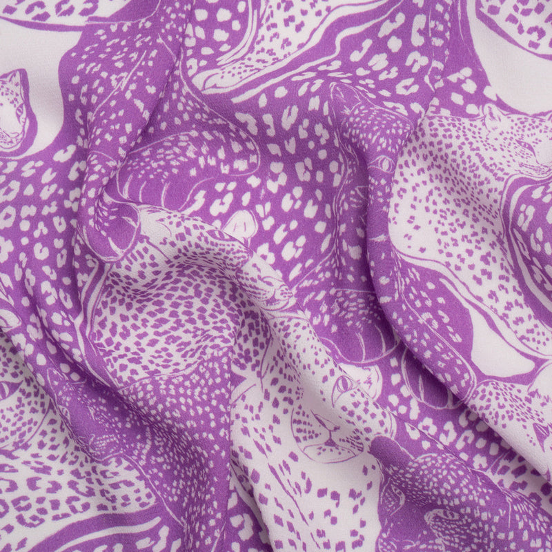 Sustainable Viscose Crepe Print - Purple and White Spotted Cats - Mood Exclusive Jamming Jaguars
