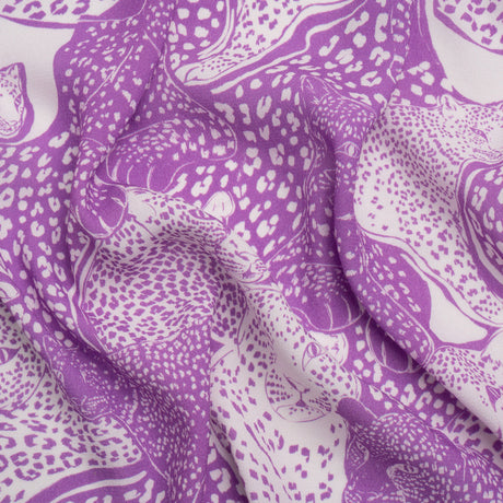 Sustainable Viscose Crepe Print - Purple and White Spotted Cats - Mood Exclusive Jamming Jaguars