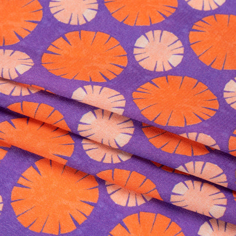 Sustainable Viscose Crepe Print - Purple, Red and Coral Floral Polka Dots - Mood Exclusive Sunshine Grounds