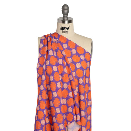 Sustainable Viscose Crepe Print - Purple, Red and Coral Floral Polka Dots - Mood Exclusive Sunshine Grounds