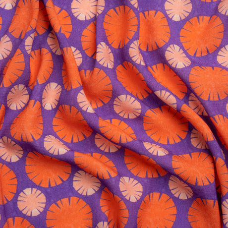 Sustainable Viscose Crepe Print - Purple, Red and Coral Floral Polka Dots - Mood Exclusive Sunshine Grounds