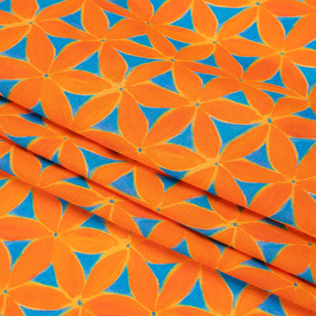 Sustainable Viscose Crepe Print - Orange and Teal Flower Lattice - Mood Exclusive Lovely Lillies