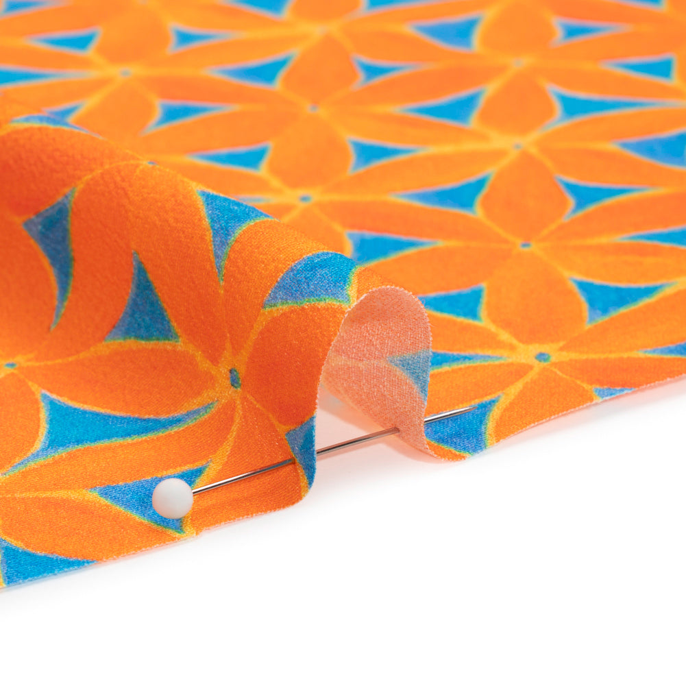 Sustainable Viscose Crepe Print - Orange and Teal Flower Lattice - Mood Exclusive Lovely Lillies