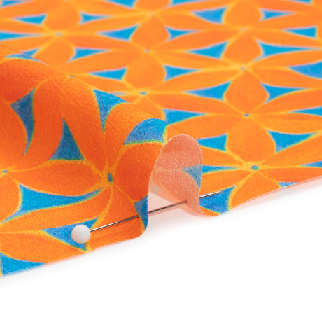 Sustainable Viscose Crepe Print - Orange and Teal Flower Lattice - Mood Exclusive Lovely Lillies