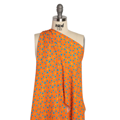 Sustainable Viscose Crepe Print - Orange and Teal Flower Lattice - Mood Exclusive Lovely Lillies