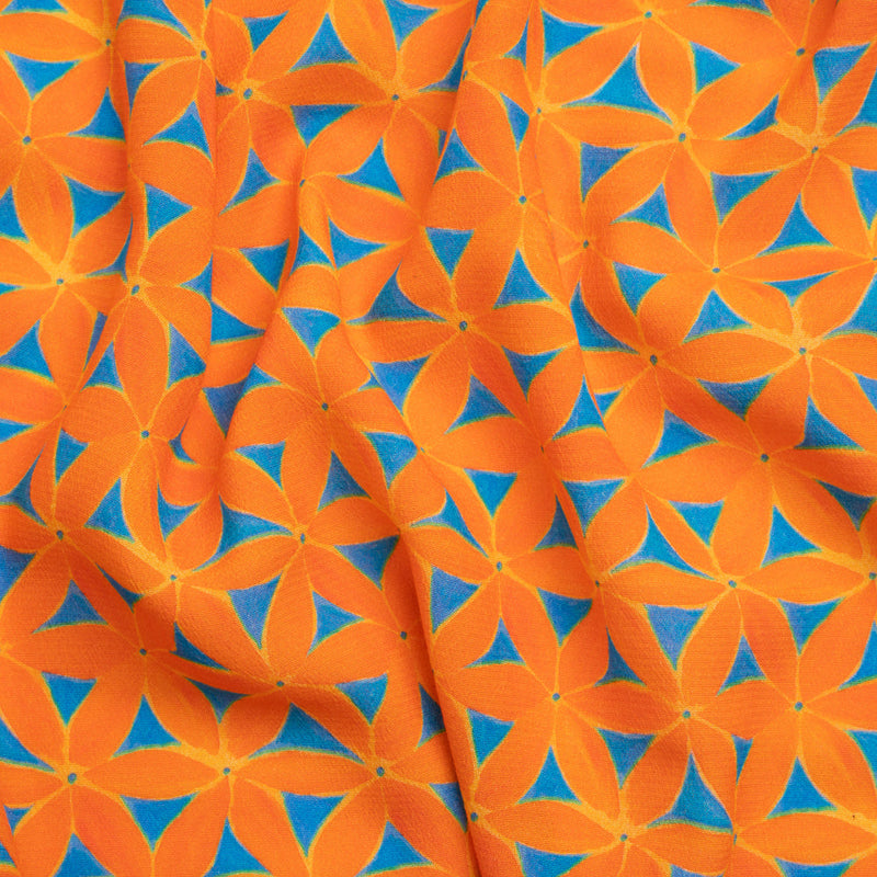 Sustainable Viscose Crepe Print - Orange and Teal Flower Lattice - Mood Exclusive Lovely Lillies