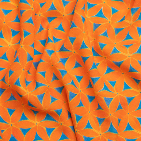 Sustainable Viscose Crepe Print - Orange and Teal Flower Lattice - Mood Exclusive Lovely Lillies