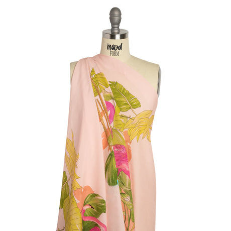 Sustainable Viscose Woven Print - Peach Flamingos and Leaves - Mood Exclusive Forever Everglades