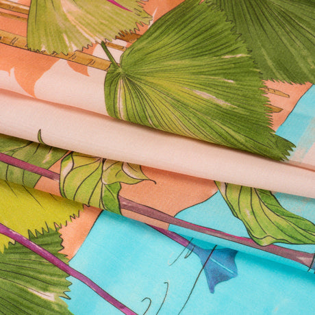 Sustainable Viscose Woven Print - Peach Flamingos and Leaves - Mood Exclusive Forever Everglades