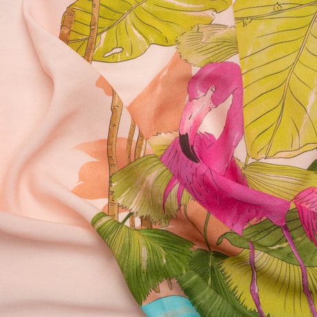 Sustainable Viscose Woven Print - Peach Flamingos and Leaves - Mood Exclusive Forever Everglades