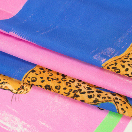 Sustainable Viscose Woven Panel - Pink and Blue Jaguar in Square - Mood Exclusive Jaguar Gaze