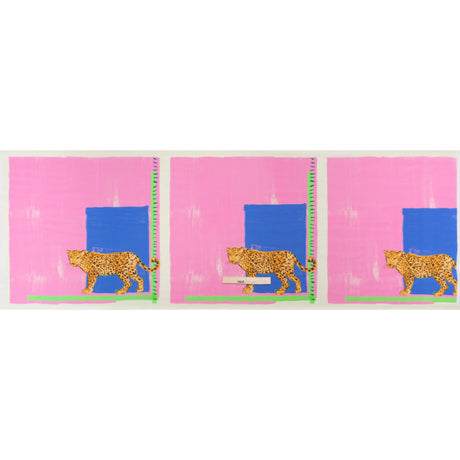 Sustainable Viscose Woven Panel - Pink and Blue Jaguar in Square - Mood Exclusive Jaguar Gaze