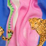 Sustainable Viscose Woven Panel - Pink and Blue Jaguar in Square - Mood Exclusive Jaguar Gaze