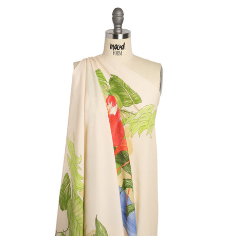 Sustainable Viscose Woven Print - Cream Flamingos and Leaves - Mood Exclusive Forever Everglades